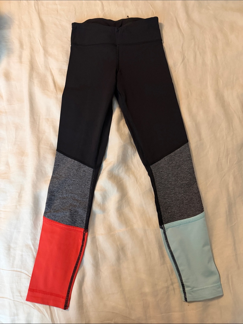 Lululemon Colorblock Athletic Leggings - Black with Coral & Mint